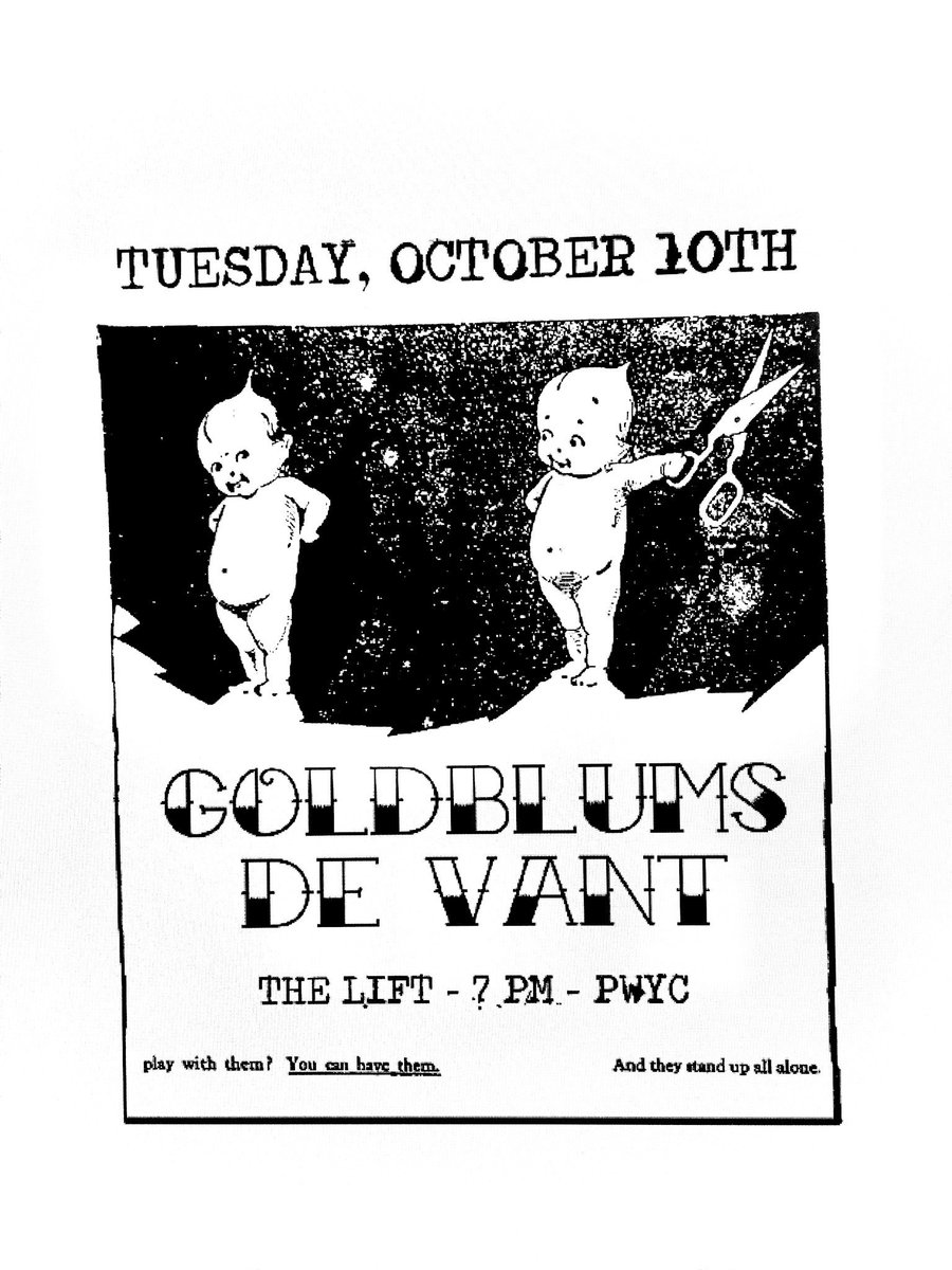 GOLDBLUMS515's tweet photo. OCTOBER SHOWS:

10/10 @dmlift w/ De Vant 
7 PM - PWYC - 21+

10/28 @LeftysLiveMusic w/ Stuck, Gleaner &amp; Tough Ghost 
5/6 PM - $12/15 - ALL AGES https://t.co/CBYFo1f8ze