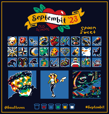 spoonsweet1's tweet photo. #septembit completed! My extra aim was to use each colour at least once for each day.
Plus, thought it would be fitting to attach for the last "Custom" panel, my #pixelween submission (looks more ferocious) https://t.co/mVIJzb3Wep