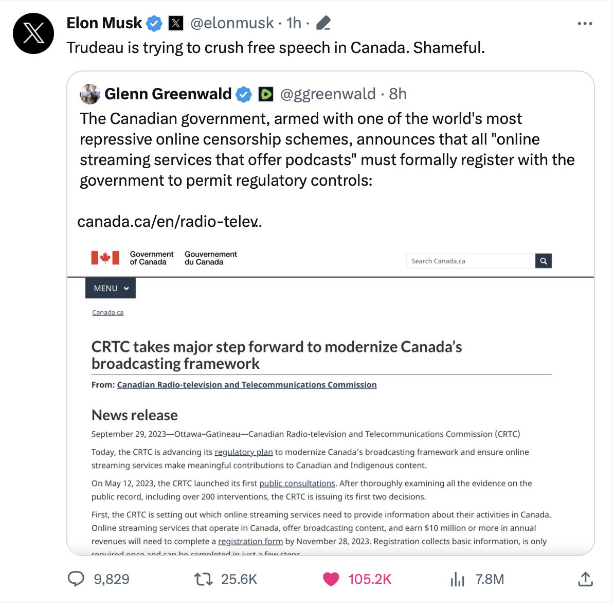 Elon Musk knows Trudeau is an authoritarian, censorious little tyrant. He calls Trudeau's latest stunt to try and regulate podcasts 'shameful.' Thank goodness people can see Trudeau for what he is. 🚨🚨🚨