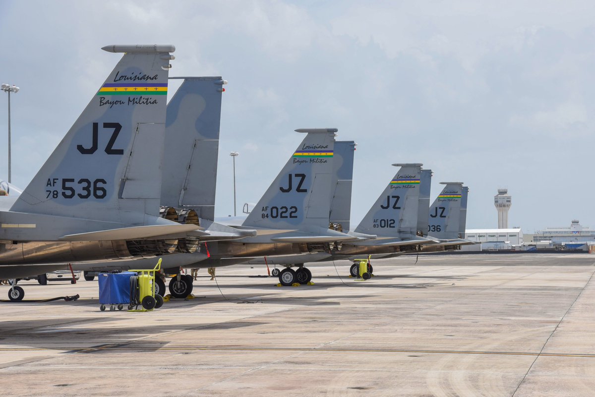 CoronetEast's tweet photo. Six 144 FW and 159 FW F-15s departed from Honolulu #PHNL to Andersen AFB #PGUA tonight as #JEST31 flight. Supporting #ALTRV Coronet West 546 was #RUMMY94, a flight of 4 KC-135s (59-1505, 62-3552 and 63-8883). Their final destination should be Kadena AFB #RODN. #CoronetWest #CW546 https://t.co/OvkEwG4OdD