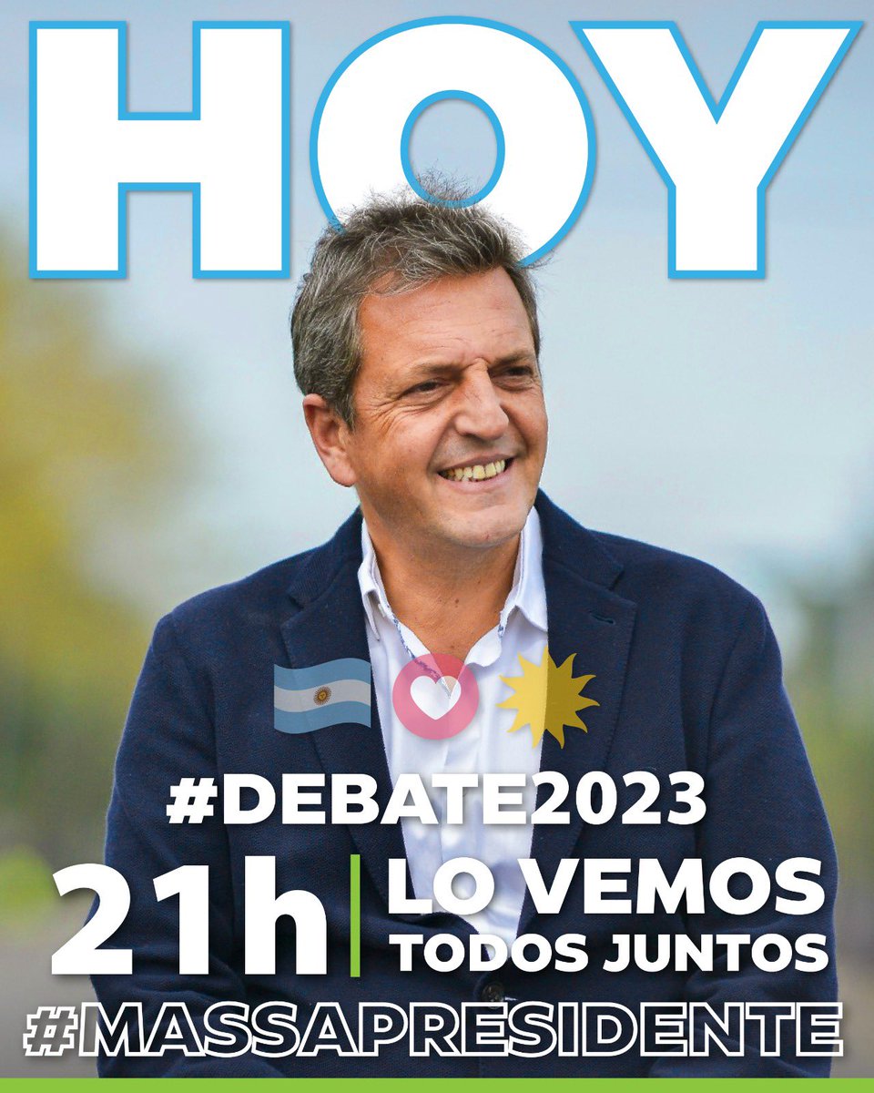 gkatopodis's tweet photo. Hoy, a partir de las 21 hs, acompañamos a nuestro candidato @SergioMassa en el #Debate2023.

Massa es el país que le conviene a los argentinos y argentinas.

En vivo por acá: https://t.co/5v3nzlk6uj

#MassaPresidente https://t.co/oUT0ZHLSoJ