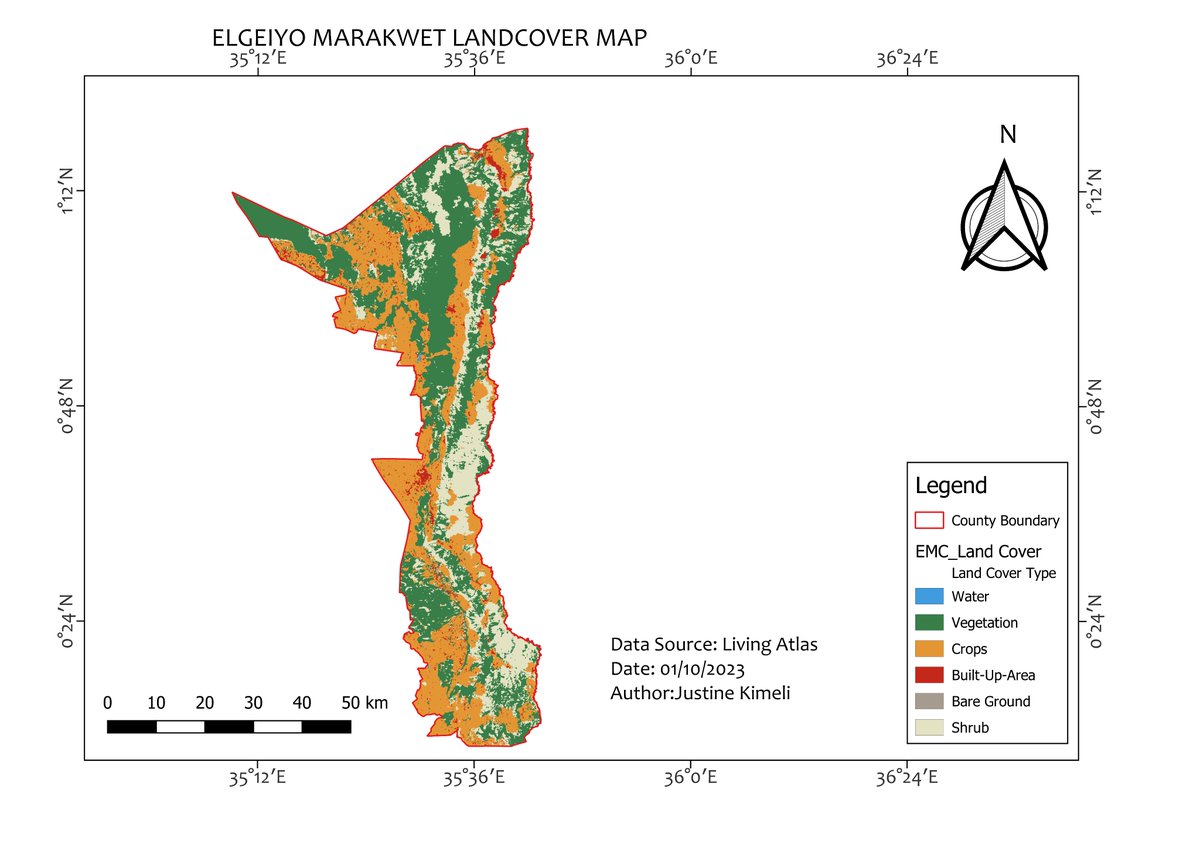 Today 01/10/2023,  I created a Land cover map of Elgeiyo Marakwet County showing different land use types.
Charity begins at home
#QGIS
#EMC