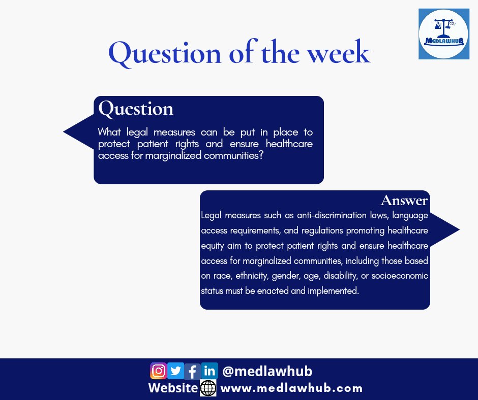 QUESTION OF THE WEEK
What legal measures can be put in place to protect patient rights and ensure healthcare access for marginalized communities?

#legal #medicallaw #patientrights #accesstohealthcare #meded #medicalethics #MedTwitter