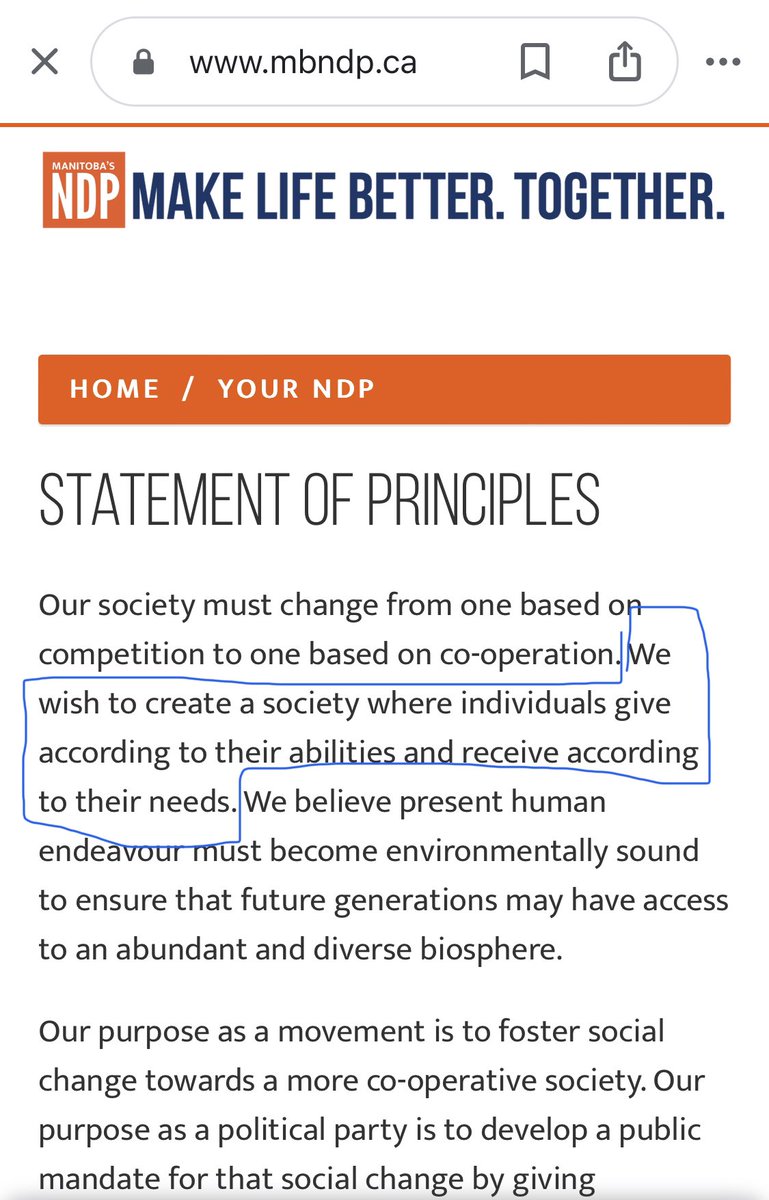rejeanne_caron's tweet photo. MB-NDP Statement of Principles:

We wish to create a society where individuals give according to their abilities and receive according to their needs.

This is a Karl Marx statement who supported communism &amp; socialism. 

Don’t vote for #socialism #communism. #mbpoli #VotePC https://t.co/2Xz73OK15m