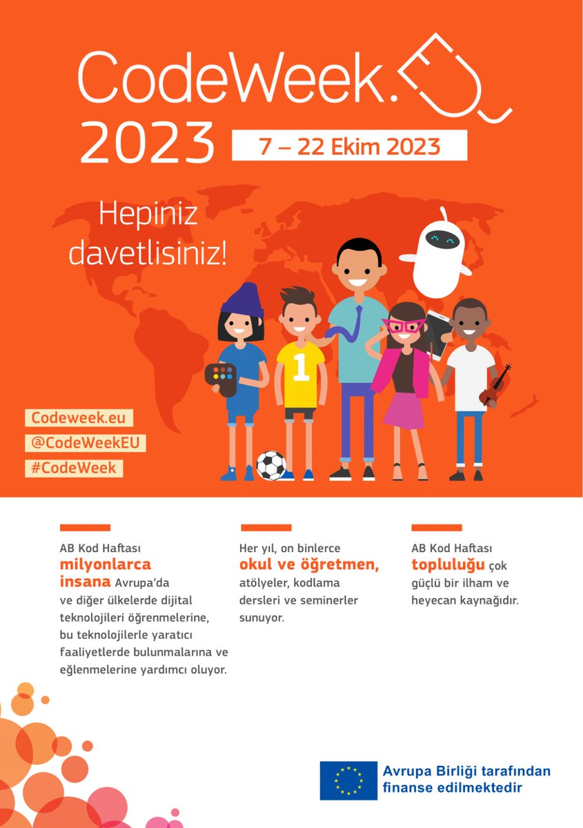 IzmirEtwinning's tweet photo. Avrupa Kod Haftası 7-22 Ekim 2023 tarihleri arasında kutlanmaktadır. 2023 Kod Haftası Teması bakanlığımızca "Cumhuriyetimizin 100. Yılı" olarak belirlenmiştir.

 "İzmir Codeweek 100" Herkes İçin Kod Haftası Kodu: "cw23-dgWFc" 

#CumhuriyetimizinYüzüncüYılı
#codeweek
#codeweek4all https://t.co/VLCdX2BP7X