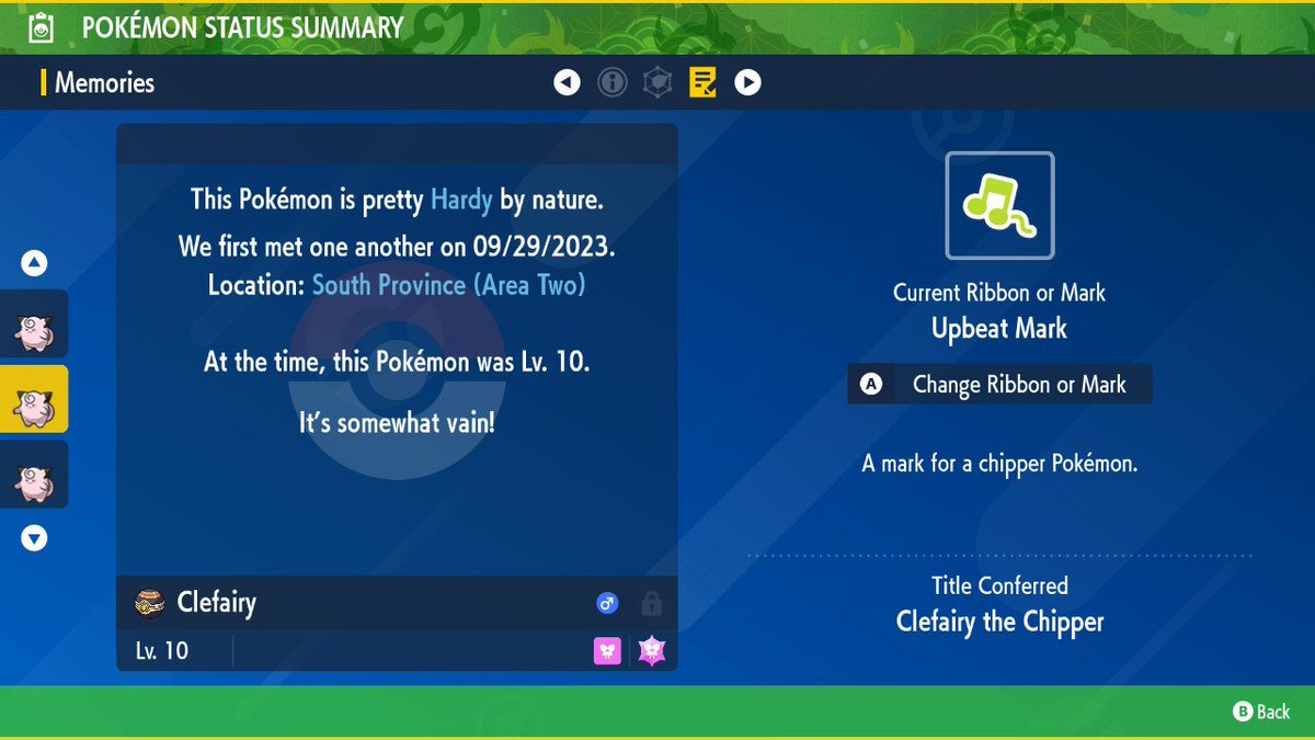 samashichu's tweet image. Got my shiny upbeat mark Clefairy!! It was on the second Clefairy too!

Got a hummungo shiny as a bonus as well!! Hope for more of these events in the future!(maybe with starters??)

#massoutbreak #pokemon #clefairy #event #PokemonScarletViolet #shiny #upbeatmark #tealmask