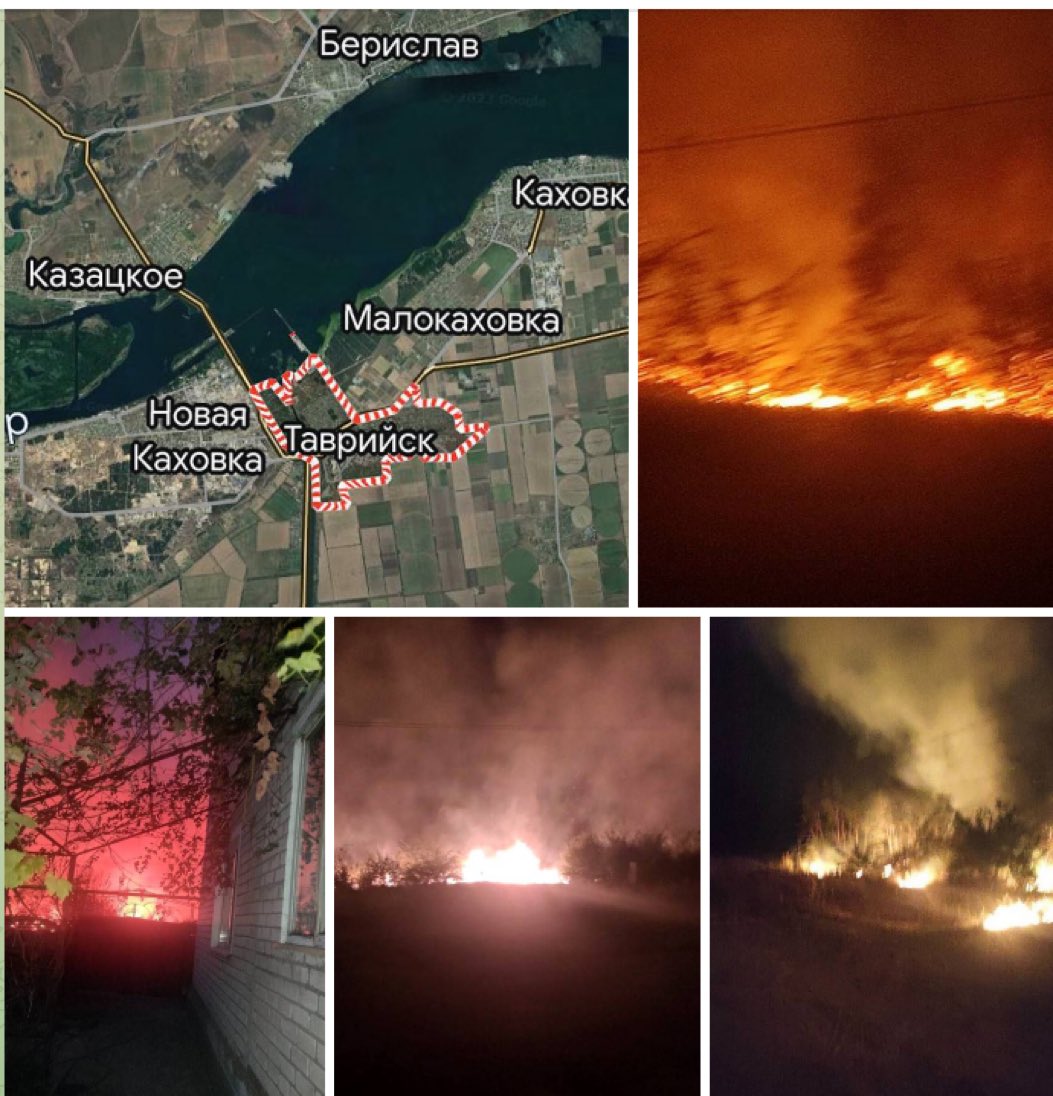BrennpunktUA's tweet photo. Ein großes Feuer 🔥 bedroht Häuser von #Tavriisk, am linken Ufer des #Dnipro im von Russland 🇷🇺 besetzten #Kherson Oblast https://t.co/X4E3ifjXoB
