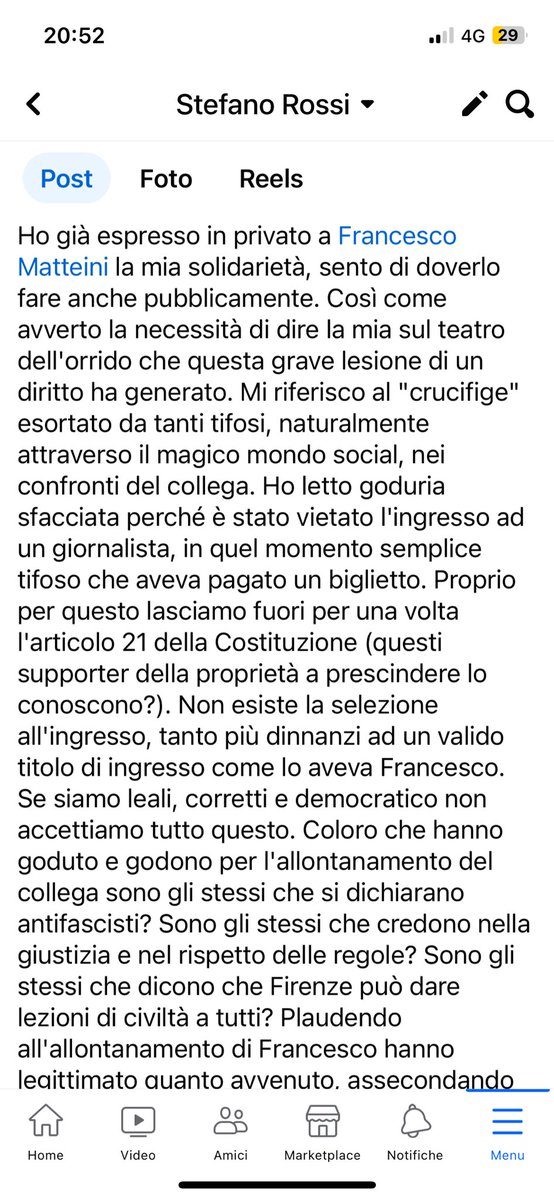 Ho espresso in privato la mia solidarietà a <a href="/matteini55/">francesco matteini</a>, qui riporto il mio pensiero sul grave episodio avvenuto al Viola Park