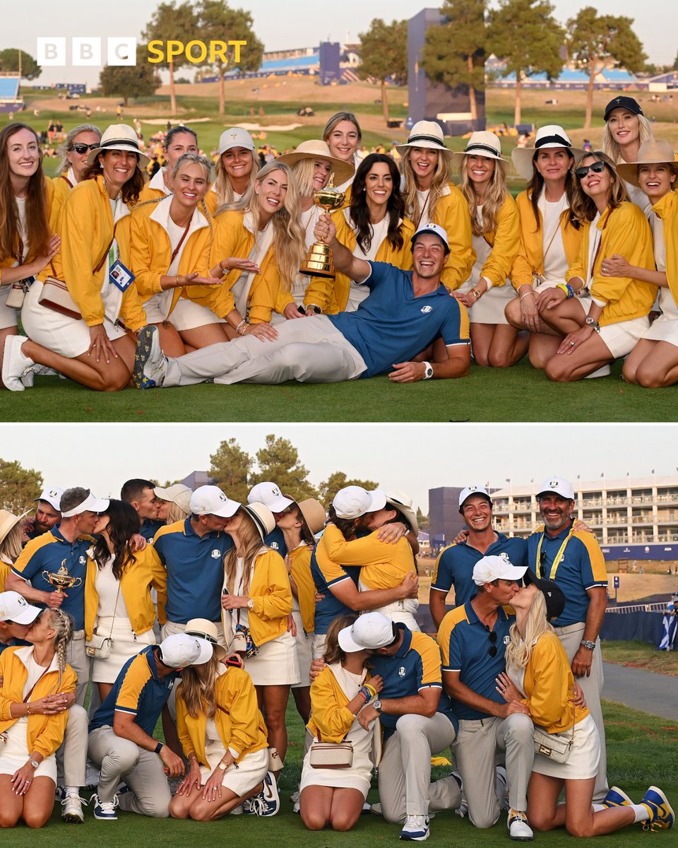 Iconic 😂

Viktor Hovland, Team Europe's only single man, with the team's wives 😄

#RyderCup