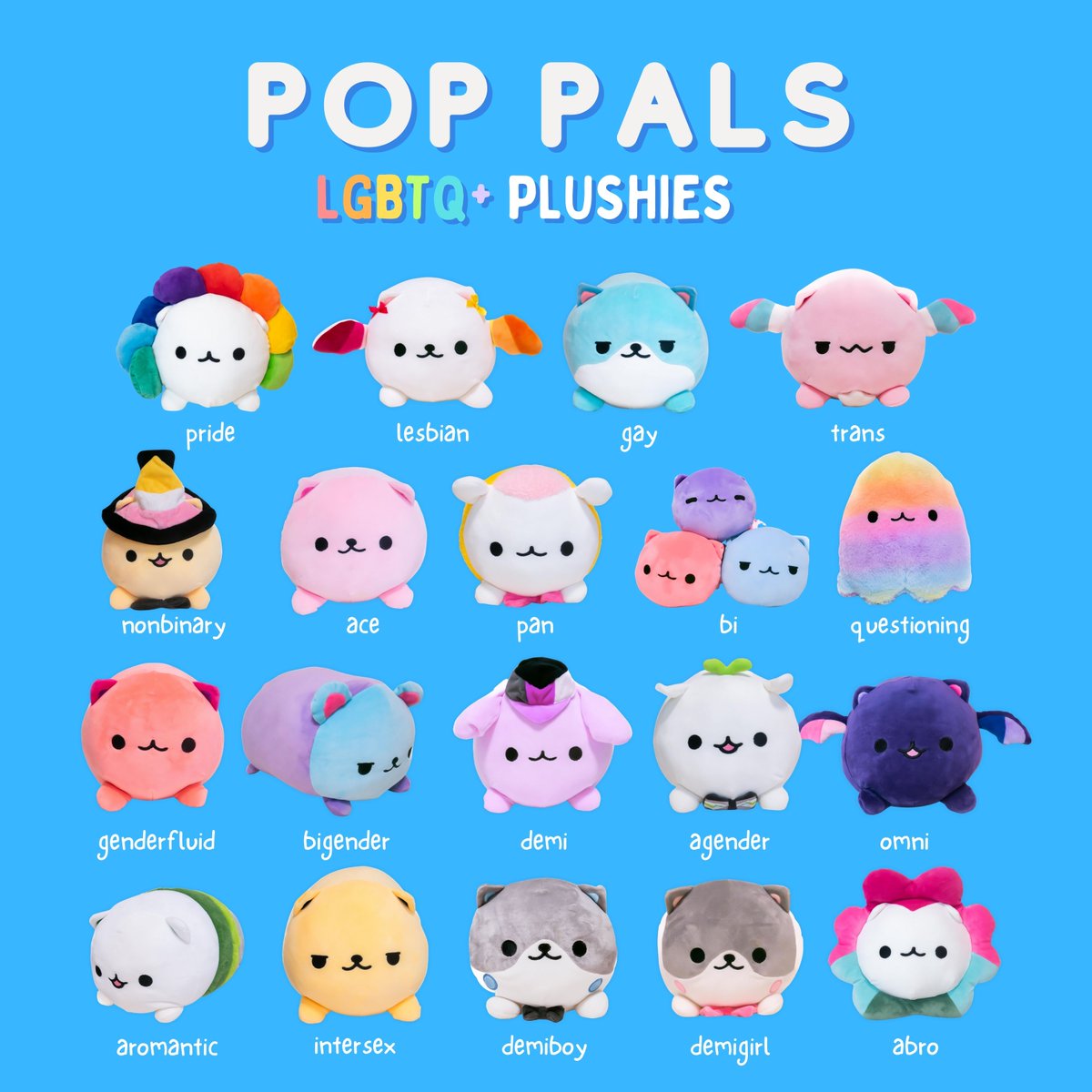 The Pop Pals are now LIVE on Kickstarter!
Adopt a plushie representing the LGBTQ+ community. 🌈

🏳️‍🌈 19 LGBTQ+ identities
🏆 20 reward tiers 
⏰ Change your pledge anytime within 25 days
✨ Exclusive pins, tote bag, and hoodie included!

Link in bio 💖