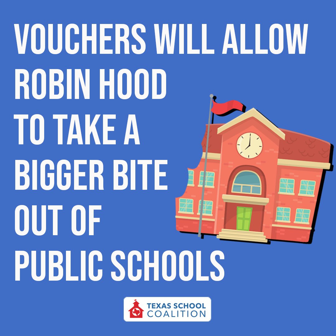 When a student leaves the local school district with a private-school voucher, more of each tax dollar paid by property owners is subject to Robin Hood. Vouchers make Robin Hood worse. #txlege #txed