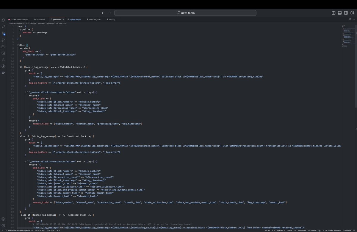 MayankBondre's tweet image. Making progress in log analysis for my LFX mentorship project! 🚀   

Just configured Logstash with Grok patterns to  extract data from Hyperledger Fabric log messages 📊

#Logstash