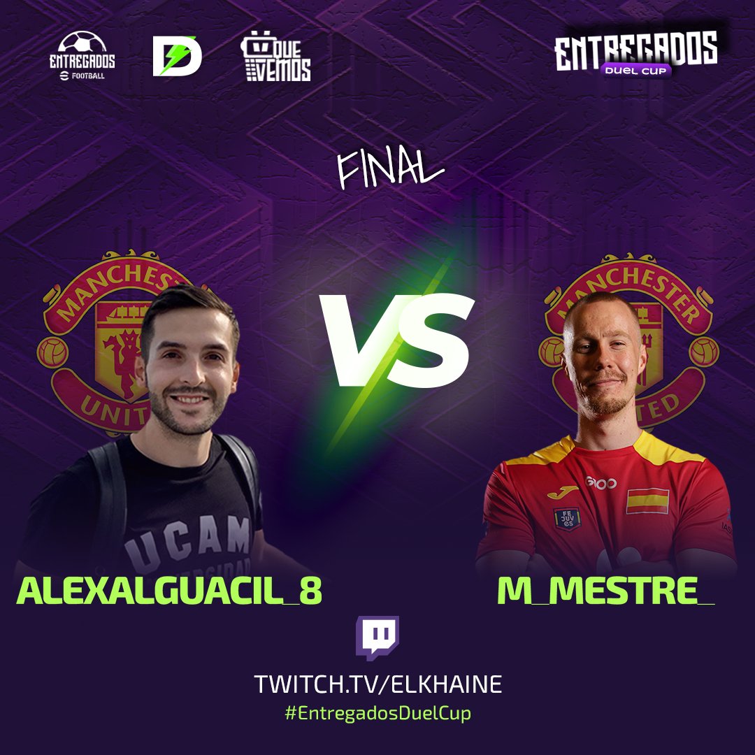¡Es la GRAN FINAL que todos estábamos esperando en la #EntregadosDuelCup! 🔥🏆

<a href="/AlexAlguacil8/">Alex Alguacil</a> vs <a href="/M_Mestre_/">Miguel Mestre</a>💥🎮

¿Quién será el campeón supremo? La emoción está al máximo y la respuesta llegará pronto. ¡No te lo pierdas en twitch.tv/elkhaine! 🚀 #eSports #GranFinal