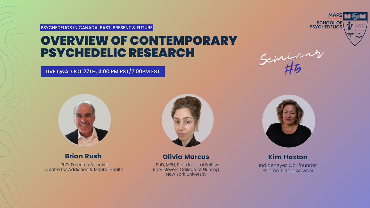 🌿 Explore Contemporary Psychedelic Research in our new seminar! 🧪 Instructors @KimHaxton12660, Brian Rush, and Olivia Marcus delve into history, current focus, outcomes, and equity considerations. Join us: schoolofpsychedelics.org 🎓 Scholarships available! #PsychedelicResearch