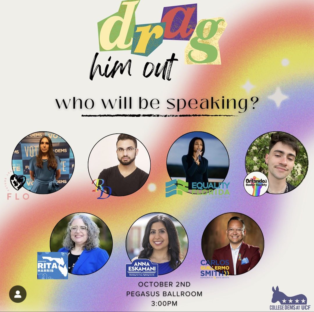 FutureLeadersFl's tweet photo. UCF!!!! 🖤💛 Come check us out tomorrow on Oct 2nd, 3pm where @DemsUCF is gathering many incredible front line speakers as we discuss the fight against anti-LGBTQIA+ policies in FL. Love always wins 🏳️‍⚧️🏳️‍🌈✨

Where: UCF Pegasus Ballroom https://t.co/BjqEGAIGay