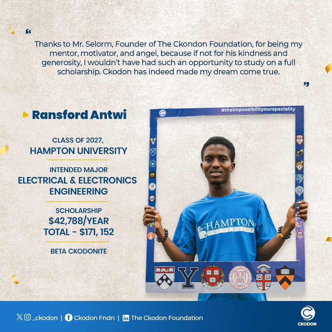 HyugaJerry's tweet photo. "Hi Selorm, thank you very much". An unsung hero in the person of @selorm_promise, founder of CKODON, support of many dreams. Congratulations Ransford!! 🎊 🥳 
Please help the ckodon foundation do more by donating here https://t.co/1vteICb49C
#HiSelorm
#AchievingTheImpossibility https://t.co/6LC4vRMC1B