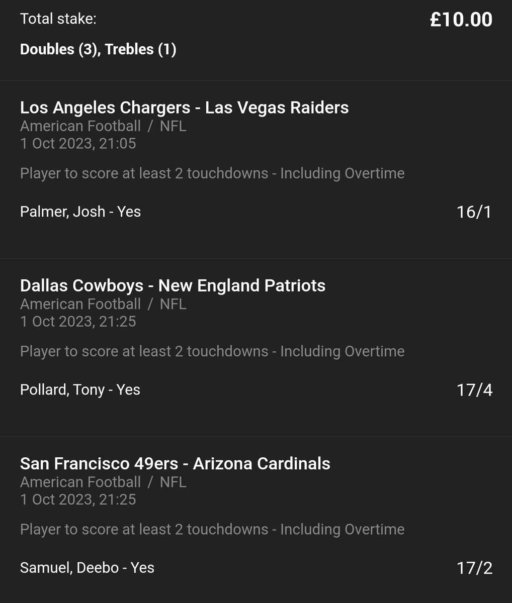 NFLuktips's tweet image. Trixie for the late games people leta hope for some luck i have the early games which I put a bet on but was too late to share on here also shown below. #NFL #NFLSunday #NFLbets