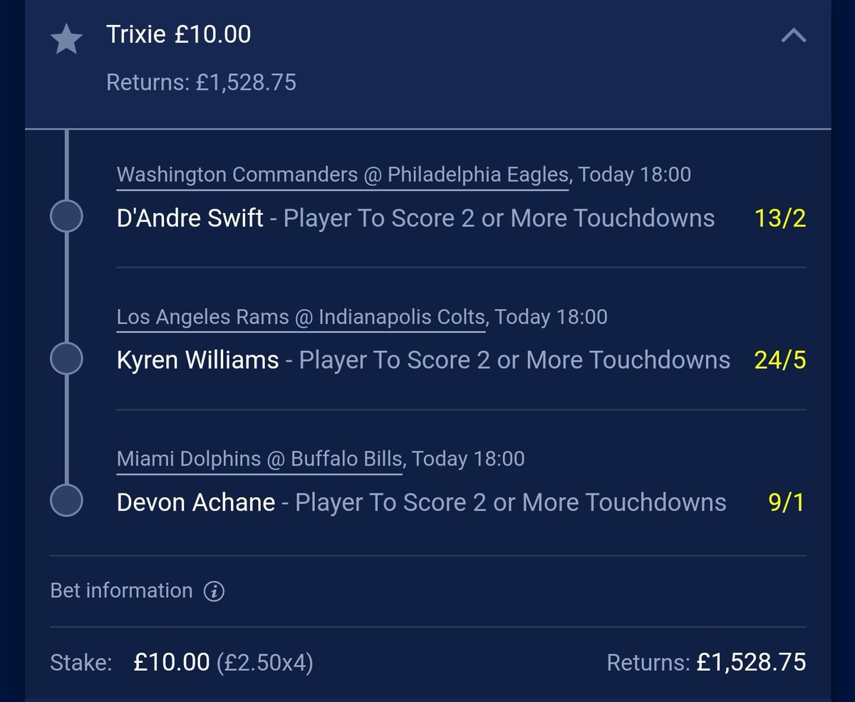 NFLuktips's tweet image. Trixie for the late games people leta hope for some luck i have the early games which I put a bet on but was too late to share on here also shown below. #NFL #NFLSunday #NFLbets