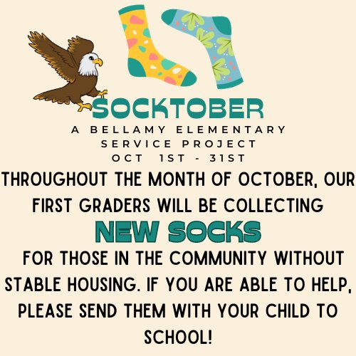 Join our first grade in collecting socks for Socktober this month <a href="/chawkfan91/">JB Kilpatrick</a> <a href="/NewHanoverCoSch/">New Hanover County Schools</a> <a href="/MrsRossersClass/">Jennifer Rosser</a> <a href="/putnam_katy/">Katy Putnam</a> <a href="/Akrpatterson/">Amber Patterson</a>