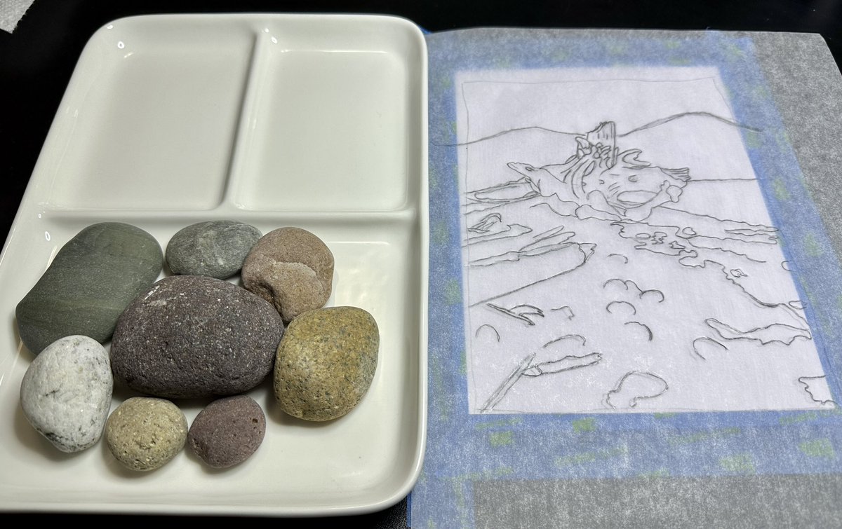 GhostAgamemnon's tweet photo. I’m taking on my dragon as a watercolor, so I went to the beach to grab a palette. 💕💕💕

I like both the dry one AND the wet one. Which should I make for a watercolor painting?

#paintforfun https://t.co/mELqqcU4zL