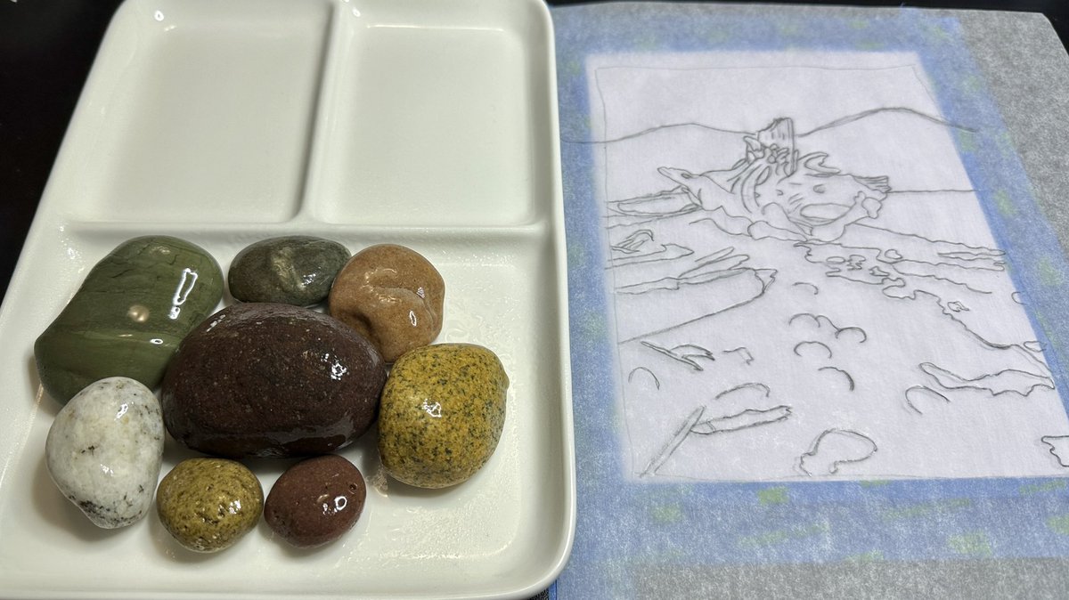GhostAgamemnon's tweet photo. I’m taking on my dragon as a watercolor, so I went to the beach to grab a palette. 💕💕💕

I like both the dry one AND the wet one. Which should I make for a watercolor painting?

#paintforfun https://t.co/mELqqcU4zL