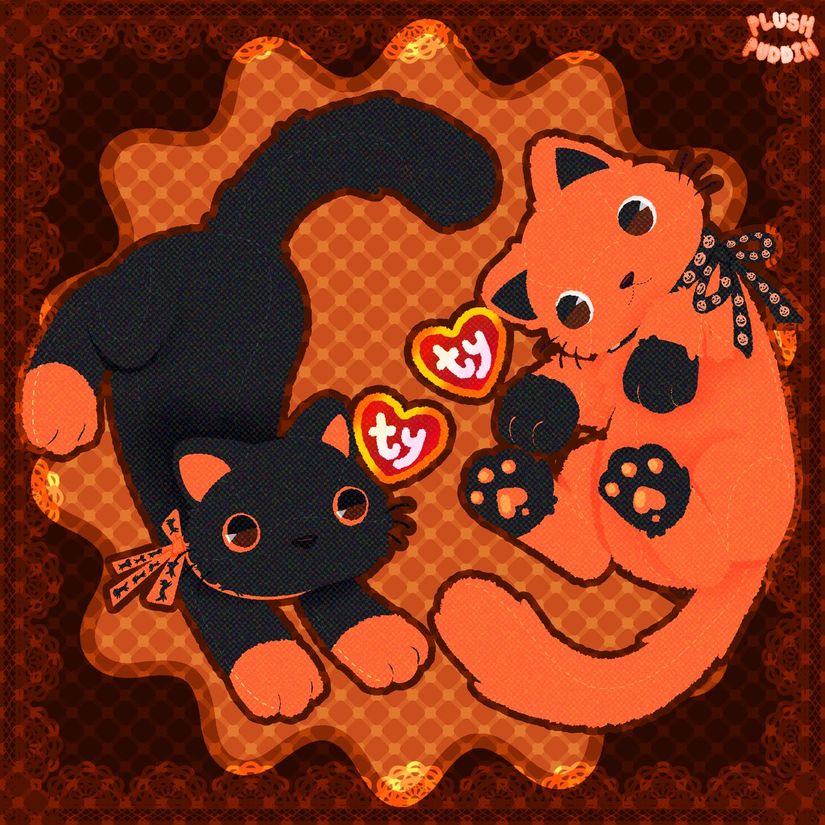 plushpuddin's tweet image. 🎃 Fraidy and Scared-e Cat!🐈‍⬛#halloween #beaniebaby