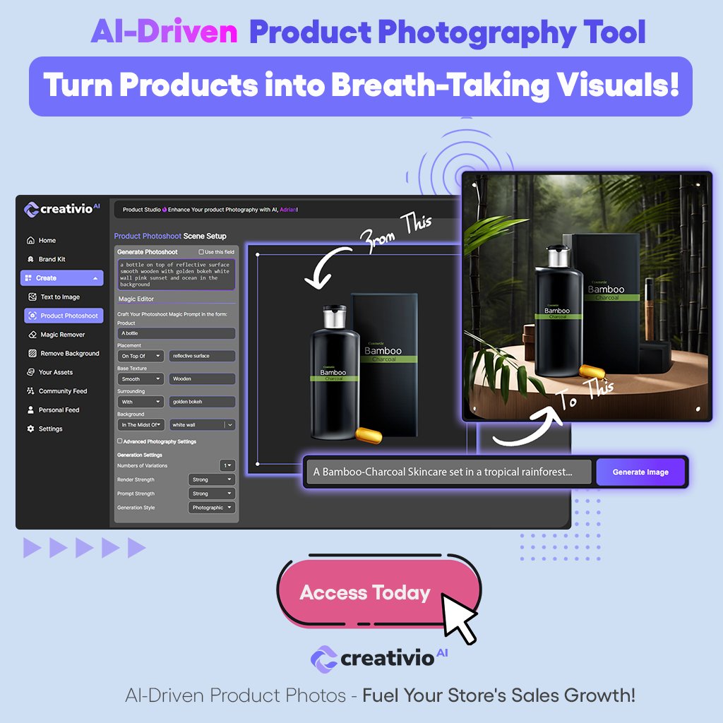 AI-Driven Product Photography Tool - Turns Product Photos into Breath-Taking Visuals  #creativioAI #SDXL #aiproductphotography #aiphotos #aitools #ai 

creativio.io