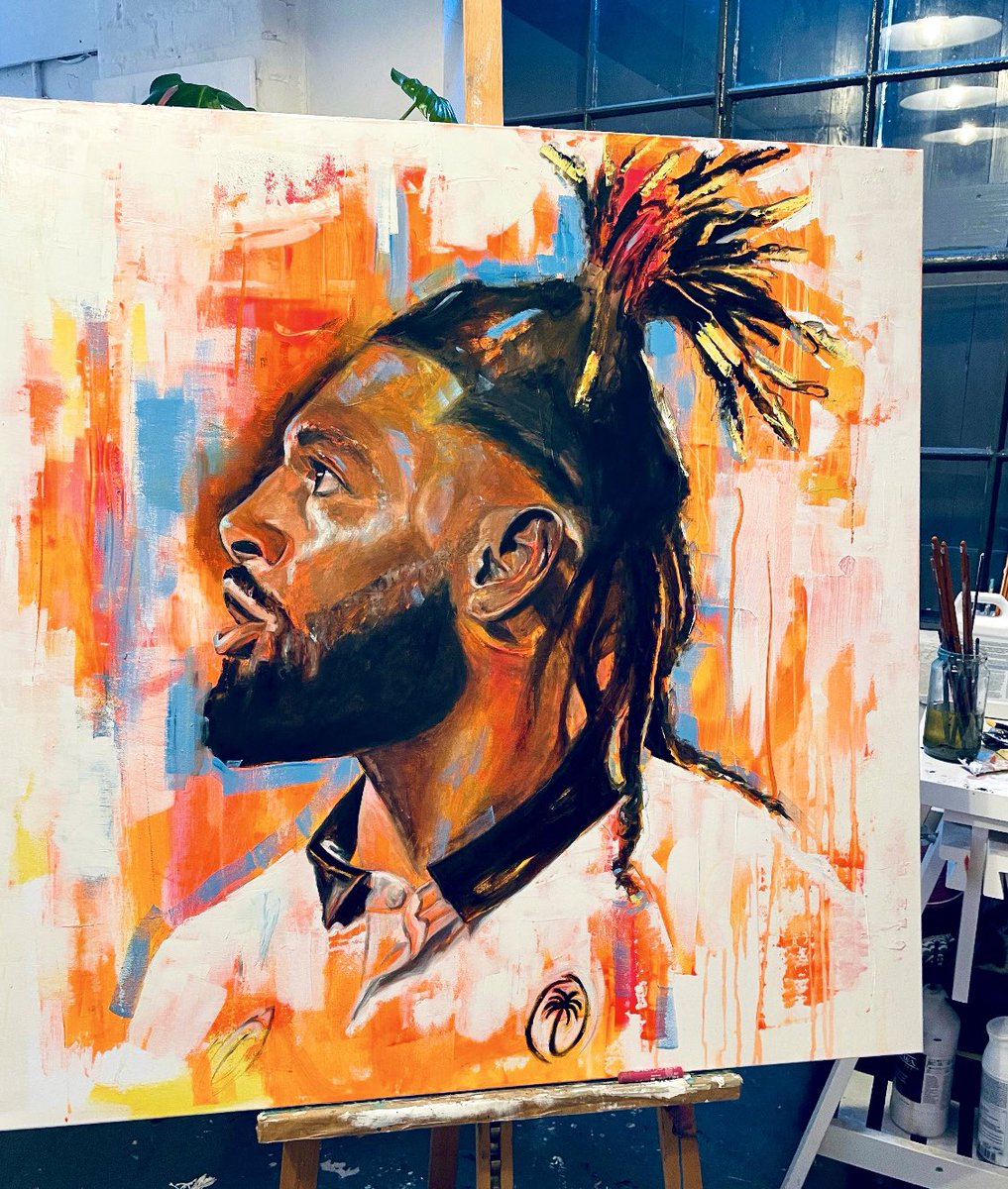 LeanneGilroy's tweet photo. My finished painting of Fiji’s captain Waisea Nayacalevu 🇫🇯Probably my most vibrant piece yet! 🧡#fiji #rwc2023 https://t.co/dHkL9wjh0v