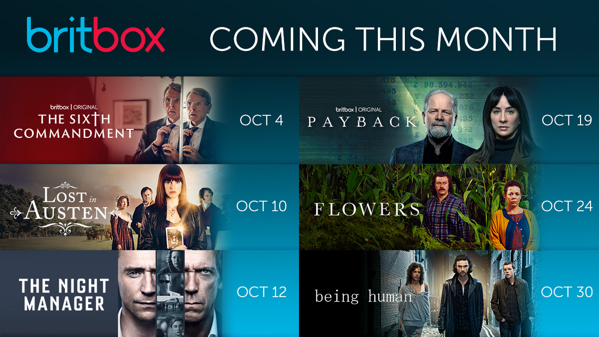 BritBox_US's tweet photo. It's getting colder, and we're prepared with all of your indoor-viewing needs. #payback #sixthcomandment #lostinausten #beinghuman #britbox #October https://t.co/yxdJlrWZ6J