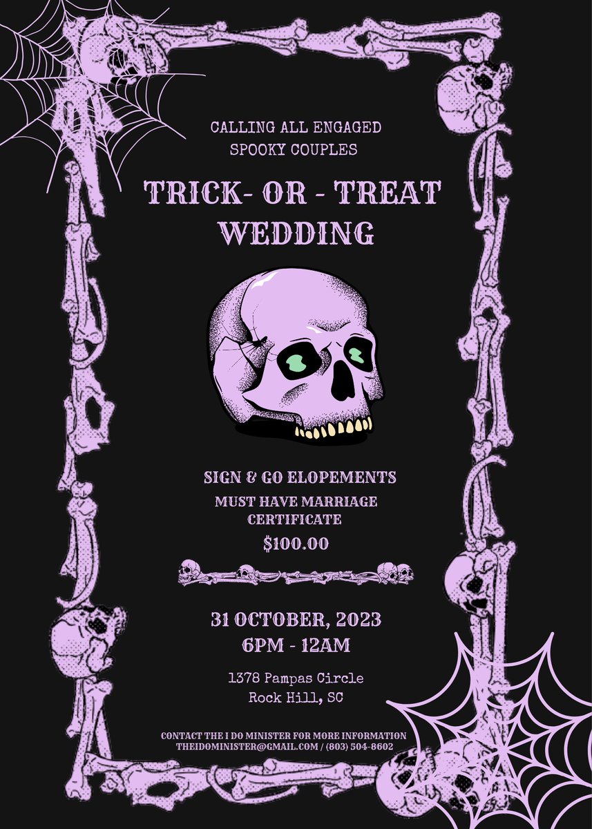 Want to get married Trick or Treat Style? 
theidominister.wixsite.com/theidominister