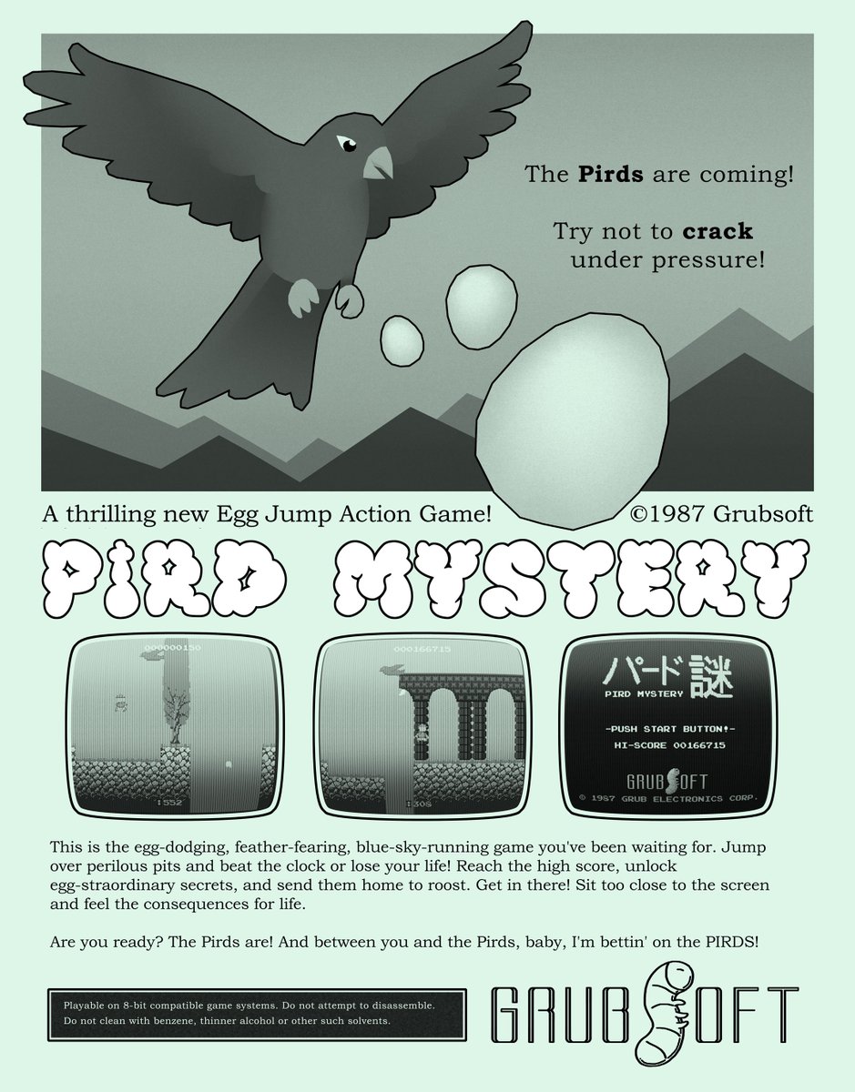 a flyer for pird mystery, a real (fictional) kusoge you can play in HOMEBODY. <a href="/HomebodyGame/">HOMEBODY</a>