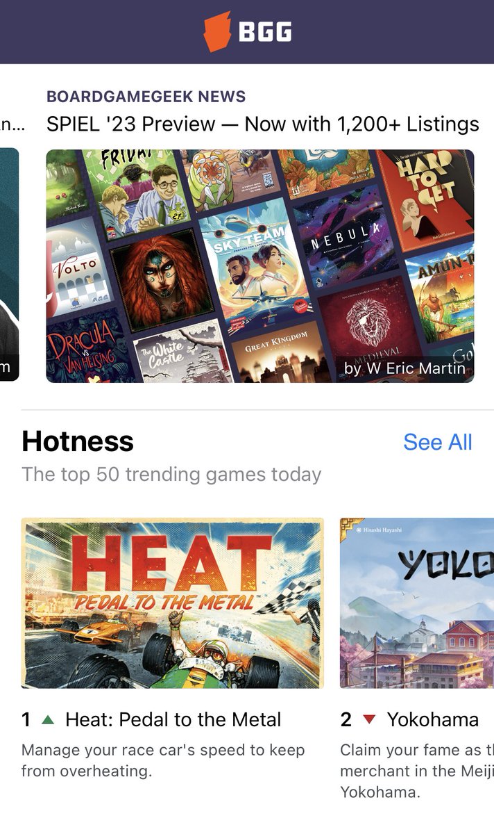 4 days to go to #Spiel23 and Heat is the #1 game on the BGG Hotness 🤯🏎️🔥 Madness!😊