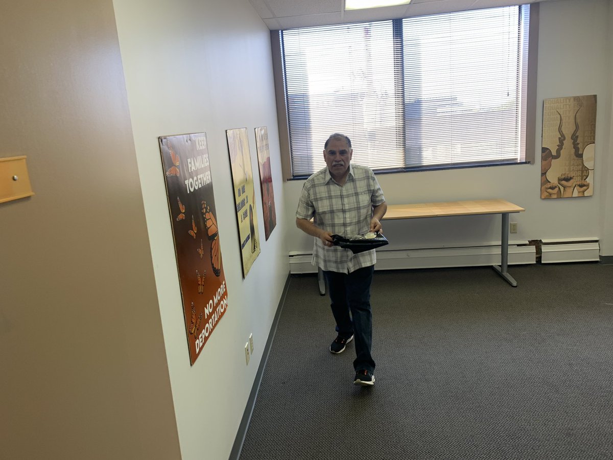 Today, volunteers installed pieces in the Arte Mexicano en Indiana gallery featuring the artwork of Peter Julian with the Alliance for Immigrant Justice. You will be able to see the pieces and more Thurs, Oct 5 for our grand opening from 5p to 10p.