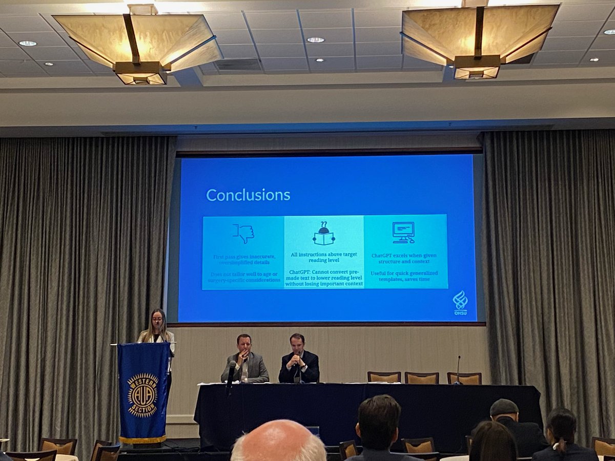 Fantastic talk by <a href="/OHSUurology/">OHSU Urology</a> resident <a href="/LMcGeeMD/">Lauren McGee, MD</a> on the limitations of ChatGPT on discharge instructions. 

Please, don’t put spicy foods on your circumcision incision 😝🌶️ #wsaua23
