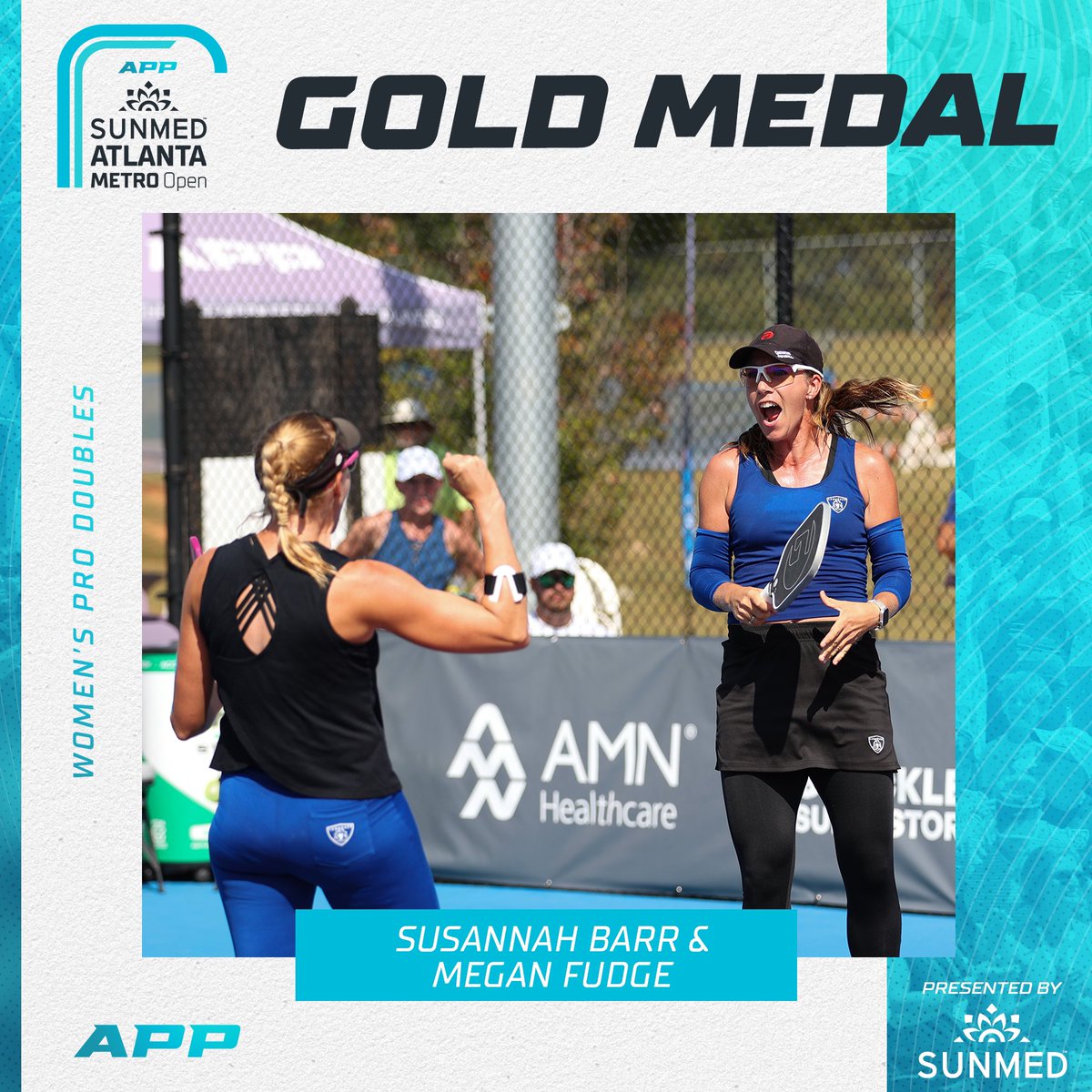 OfficialAPPTour's tweet photo. From consolation bracket to the podium!   

Congratulations to @TheMeganFudge &amp; Susannah Barr for taking home gold at the #APPAtlantaMetroOpen! 

@getsunmed | #APPTour #APPFamily #pickleball https://t.co/Nm7xnSx1BC