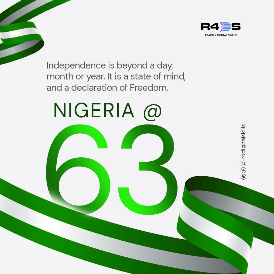 r4digitalskills's tweet photo. It's not only a New Month but Independence Day for Nigerians.
#r4ds #reach4digitalskills #R4DS #newmonth #independenceday https://t.co/nkvZ5wZk7u