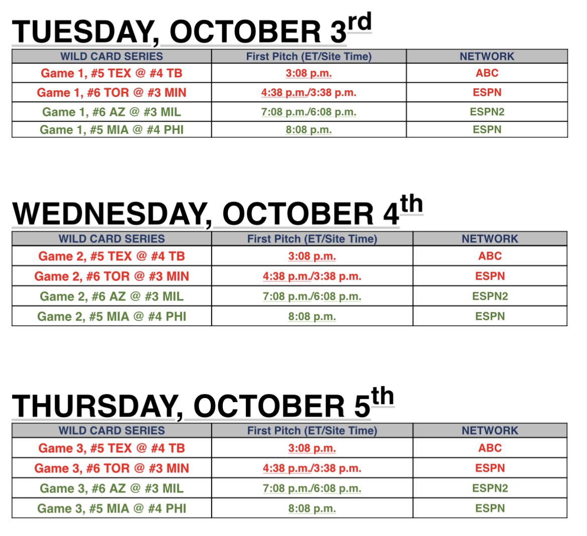 ToddZolecki's tweet photo. Phillies will play Game 1 on Tuesday at 8 p.m. Games 2 and 3 also at 8. https://t.co/FpAqCYFKWG