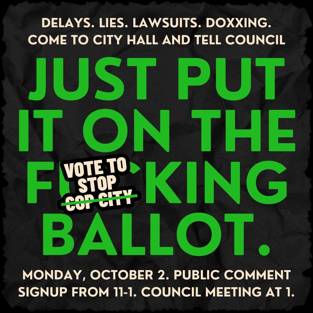 Resurgens Collective (@resurgensc) on Twitter photo The People of #Atlanta have put in a MASSIVE effort of good faith. Now its time for <a href="/atlcouncil/">Atlanta City Council</a> to respond in kind. NOW. On the ballot. NOW.
Yet, again : call to action to come voice your persepective - because elected officials are still confused.
#JusticeForTort #StopCopCity The People of #Atlanta have put in a MASSIVE effort of good faith. Now its time for <a href="/atlcouncil/">Atlanta City Council</a> to respond in kind. NOW. On the ballot. NOW.
Yet, again : call to action to come voice your persepective - because elected officials are still confused.
#JusticeForTort #StopCopCity
