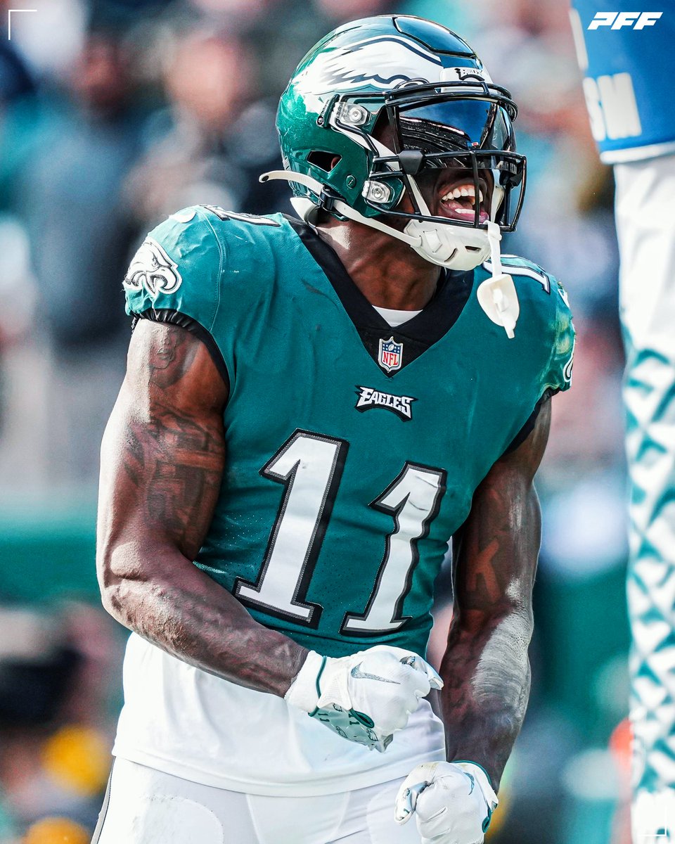 PFF's tweet photo. AJ Brown went OFF against Washington 💪

🦅 9 catches
🦅 175 receiving yards
🦅 2 TDs
🦅 4 receptions of 15+ yards https://t.co/zPMUZLGi2k