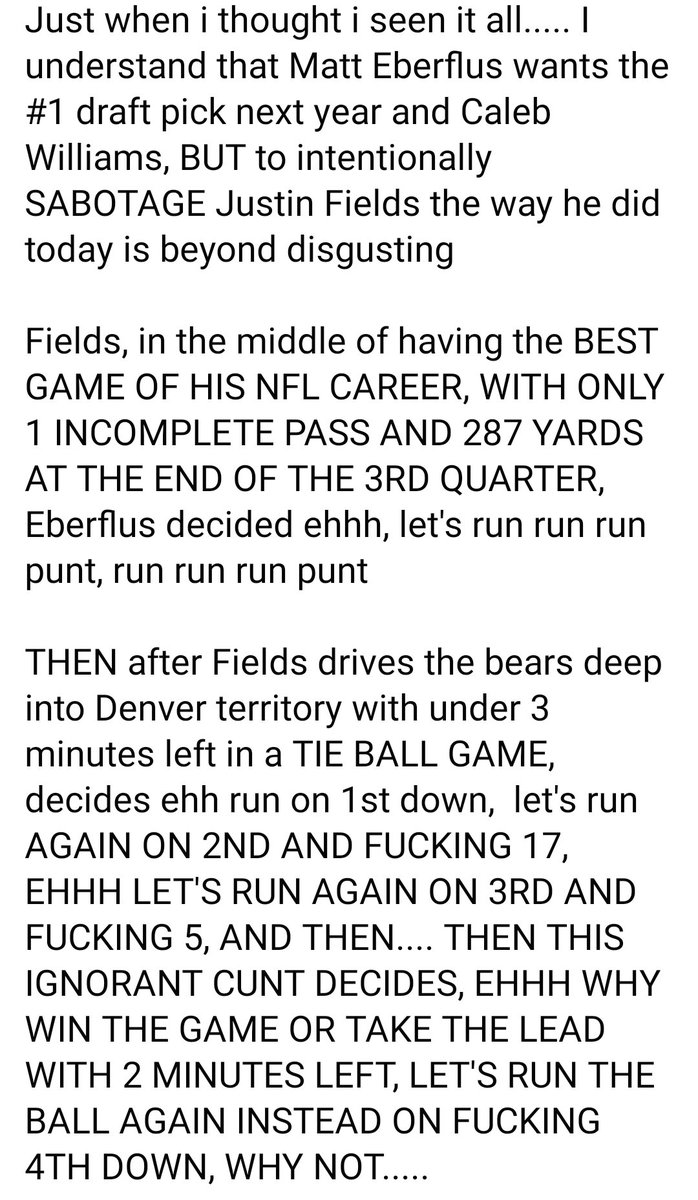 libersltears's tweet image. My thoughts on the #ChicagoBears and #matteberflus

Intentionally sabotaging your team and your qb for the #1draftpick should NOT be allowed

I hope #calebwilliams tells the #bears to get fucked and stays at #USC for another season just to fuck them

#justinfields deserved better