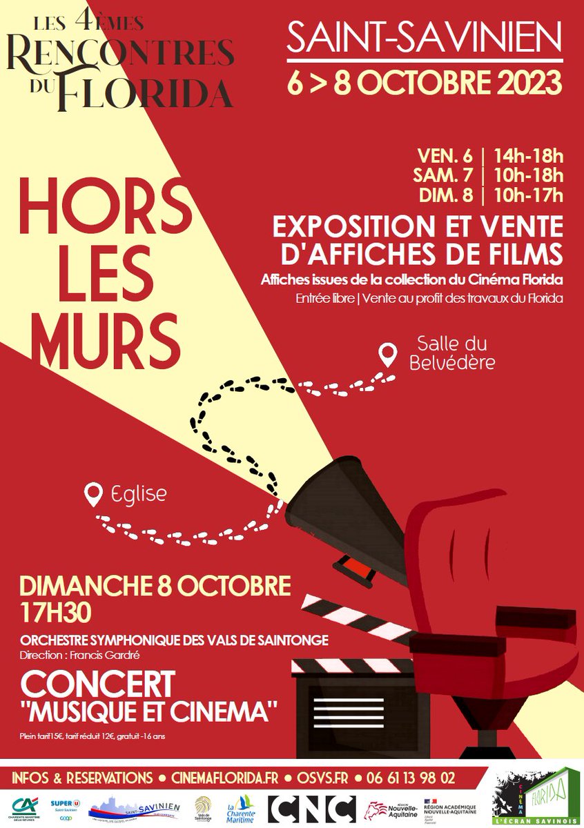 CinemaFlorida's tweet photo. 📽 Les 4e Rencontres du Florida - Édition Hors les murs 🎬

➡️ RDV du 6 au 8 octobre - Salle d'expositon du Belvédère
➡️ Concert "Musique &amp; Cinéma" - Dimanche 8 octobre 17h30 - Église

#cinema #saintsavinien #exposition #vente #affiches #concert #osvs

https://t.co/0UegP4nCk6 https://t.co/mWzvFmxADD