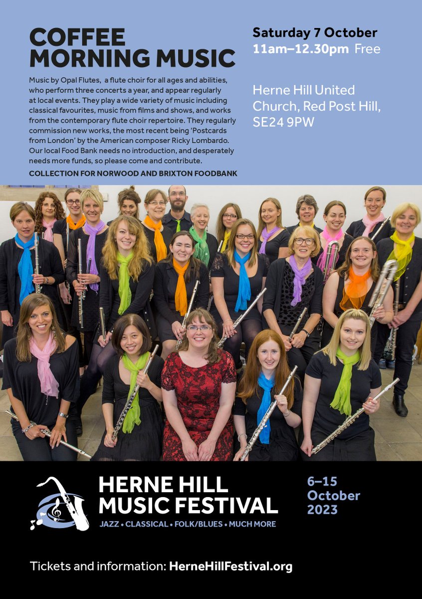 OpalFlutes's tweet photo. As part of @HerneHillFest we are playing at Herne Hill United Reform Church Sat 7 Oct 11am-12:30pm - no set ticket price, all donations to @foodbankNorwood 🎶🩷

Come watch us play everything from Alice in Wonderland-themed tunes to #folk dance suites! https://t.co/jVigb8sDAZ