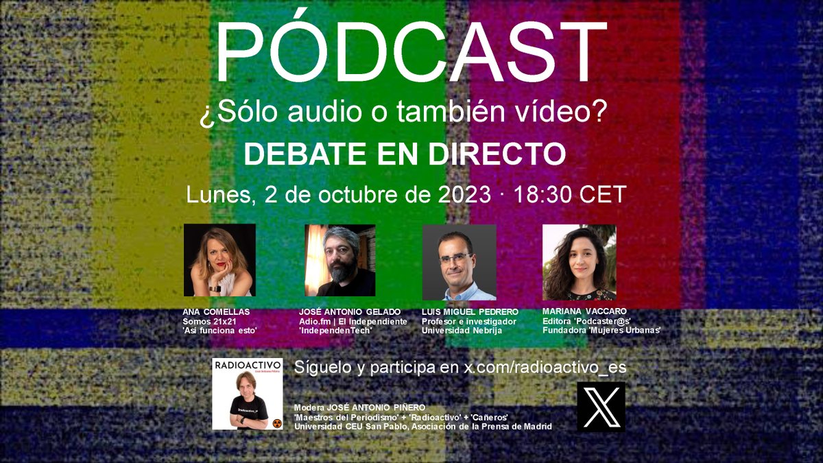 ☢️ Será un placer moderar este debate para aclarar conceptos y aprender de tanto talento junto:

🎙️ <a href="/ComellasAna/">Ana Comellas Díaz</a> ▶️ <a href="/AsiFuncionaEsto/">Así funciona la Economía</a> 
🎙️ <a href="/jagelado/">José Antonio Gelado</a> ▶️ <a href="/elindepcom/">El Independiente</a>
🎙️ @luismipedrero ▶️ <a href="/Nebrija/">Universidad Nebrija</a>
🎙️ <a href="/vaccaromariana/">Mariana Vaccaro</a> ▶️ <a href="/lospodcasteros/">Podcaster@s</a> 
 
🔴 El directo, aquí

🔗 x.com/i/spaces/1OdKr…