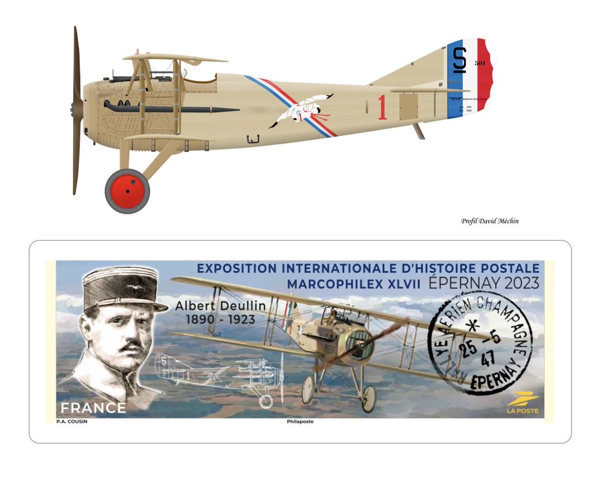 UnionMarcophile's tweet image. [Marcophilex] La question nous a été posée à plusieurs reprises : Quel est l&apos;avion qui figure sur la LISA ?
Il s’agit du #Spad VII S401 « 1 » qu’Albert Deullin, commandant de la N73, reçoit en avril 1917. Un appareil performant 🇫🇷 à cette date ! #histoirepostale #marcophilex
