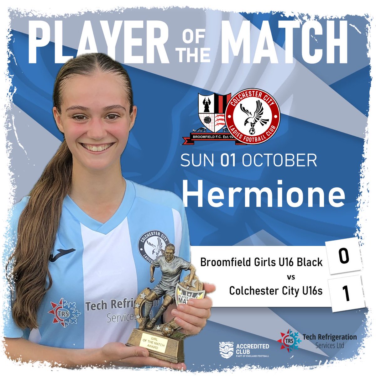 The Under 16s go into the hat for the next round of the County Cup following their first win of the season. Player of the match once again was Hermione for her determination and drive in the heart of midfield.

Well done girls 👏🏻👏🏻

❤️🖤🦅⚽️ #eagles #colcitylfc