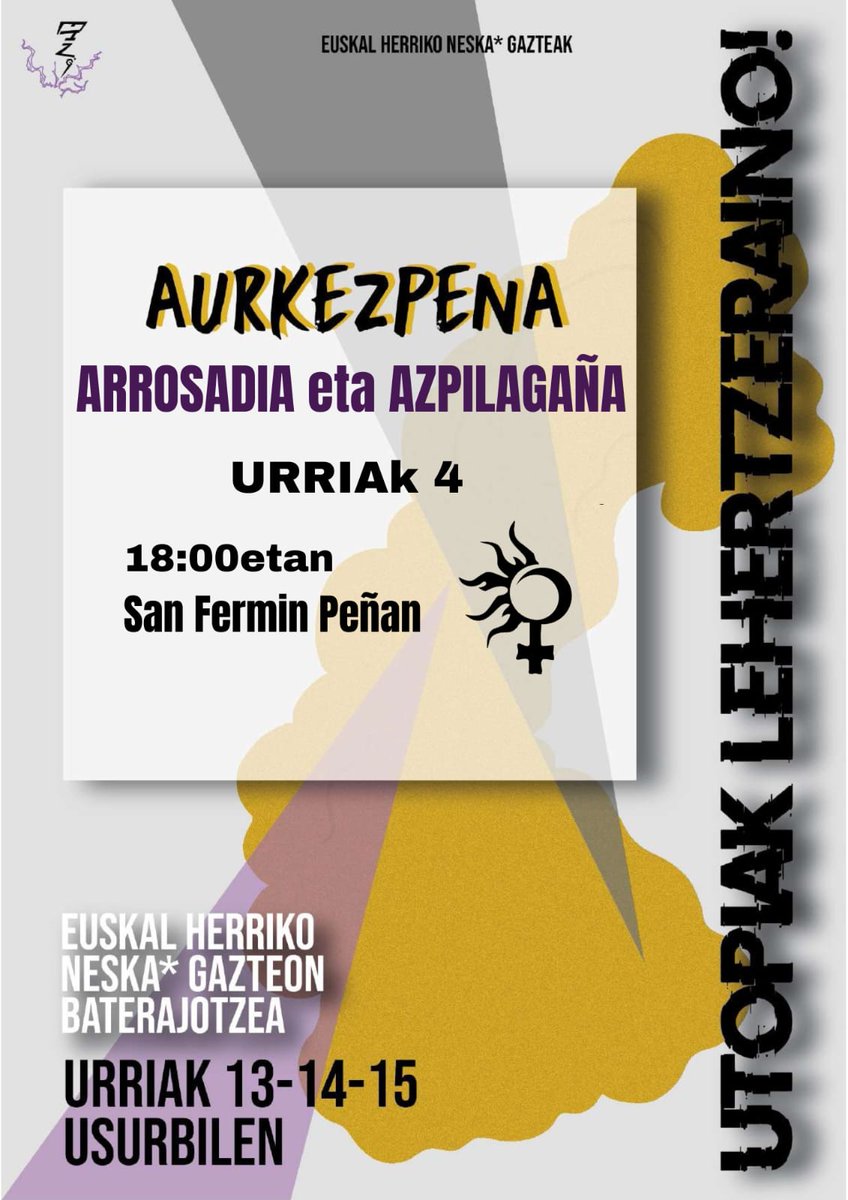 Urriaren 4an, asteazkenarekin, arratsaldeko 18:00etan San Fermin Peñan Arrosadia eta Azpilagañako Neska* Gazteon aurkezpena eginen dugu eta Usurbilen ospatuko den Baterajotzeaz ere mintzatuko gara! 
💥💥💥💥💥💥💥💥💥💥💥💥