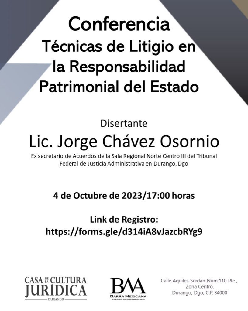 BMA_Durango's tweet photo. Técnicas de litigio, entrada gratuita, Casa de la Cultura Jurídica. 

Miércoles 4 de octubre a las 5:00pm 

Presencial. 

📲 Registro: https://t.co/ZbZV52fM1f https://t.co/kA5ZsBsZ9N