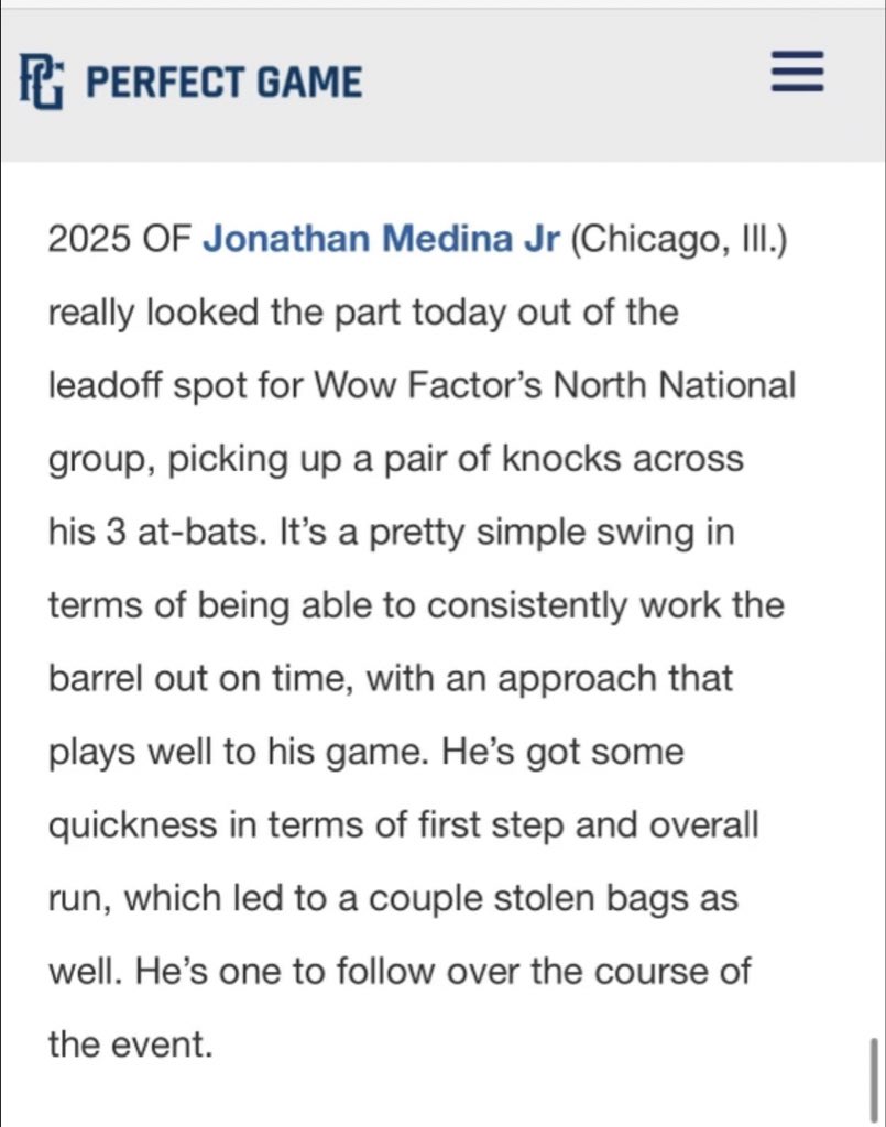 Thank you for the write up <a href="/PG_Scouting/">Perfect Game Scout</a>!