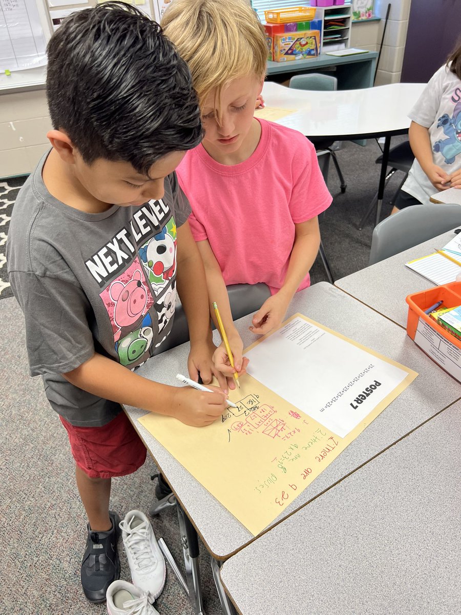 We did a carousel around the room and looked at different representations for multiplication. Students had to write what they noticed, identify an equation, solve the equation and then check the work of another group. <a href="/HumbleISD_MBE/">Maplebrook Elem</a> <a href="/HumbleElemMath/">Humble ISD Elementary Math</a> #mbeisfamily #nextkidup