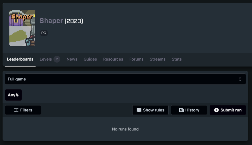 Shaper now have its own game page on Speedrun.com!

#shapergame #solodev